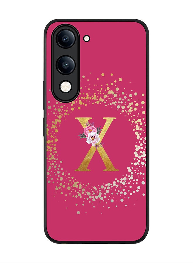 For vivo Y29s 5G / Y19s 5G Case,Slim fit Camera Protection, Shockproof Thin Phone cover  - Custom Monogram Floral - X ( Deep Pink )